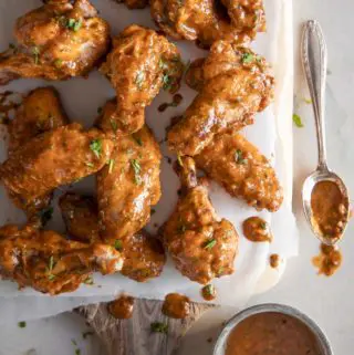 top view of chipotle chicken on a platter