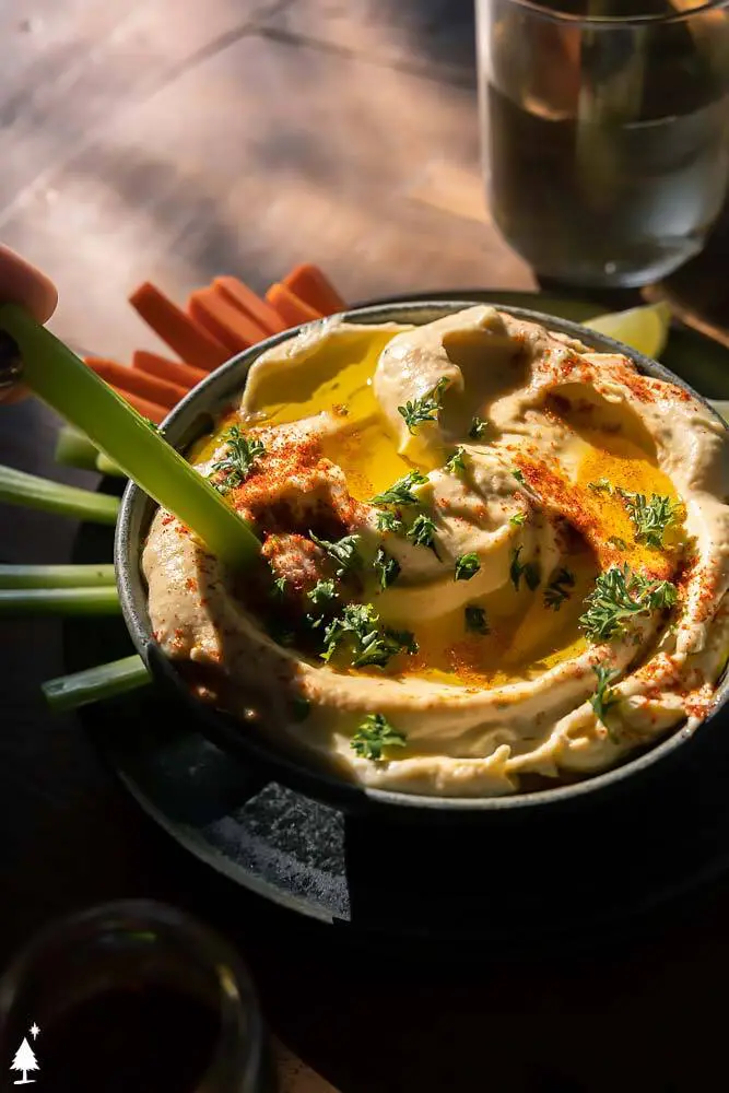 closer view of keto hummus in a bowl