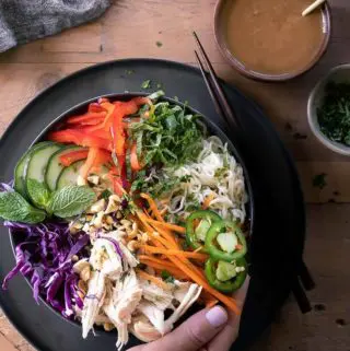 top view of Veggie spring roll bowl