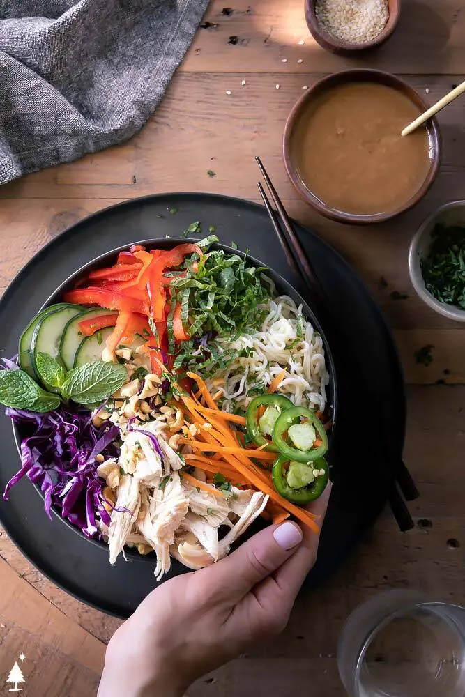 top view of Veggie spring roll bowl