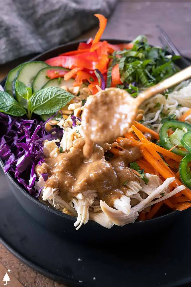 closer view of fresh spring rolls salad in a bowl