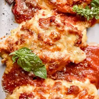 top view of keto chicken parmesan delish