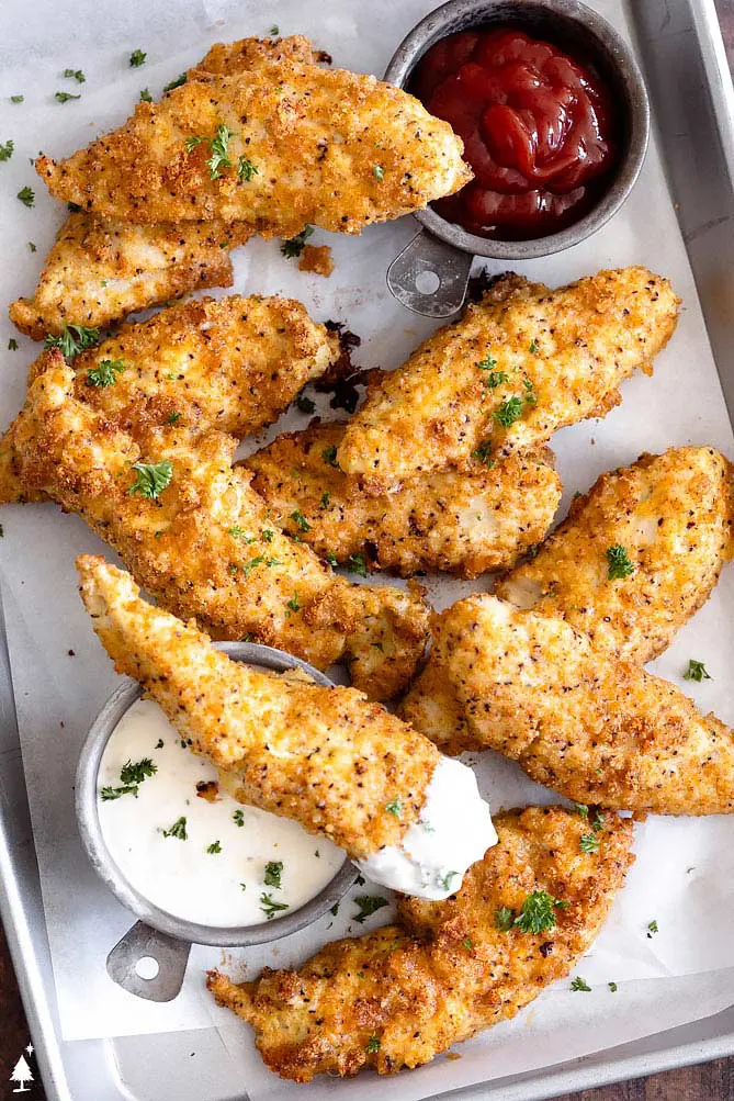 top view of keto chicken tenders baked