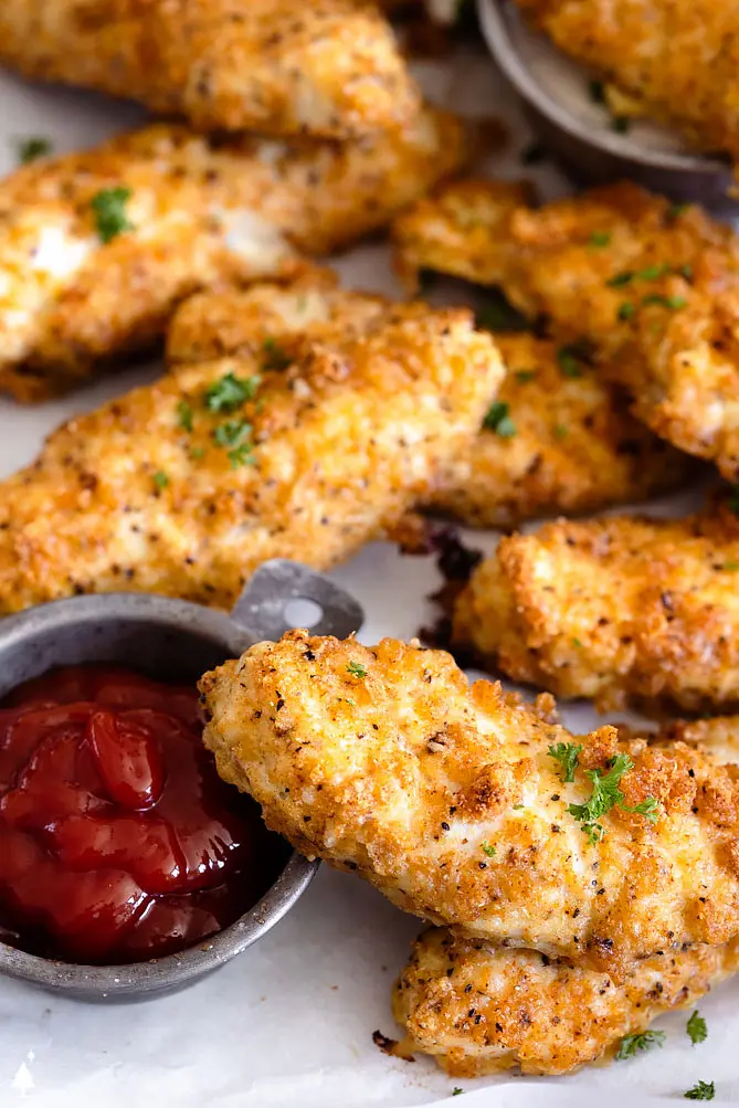 closer view of keto chicken tenders baked