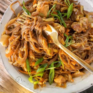 top view of keto chow mein with cabbage