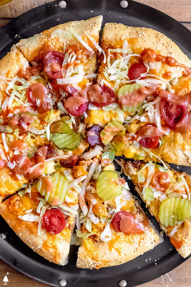 top view of ground turkey pizza