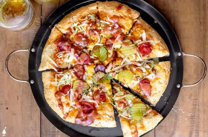 top view of ground turkey pizza