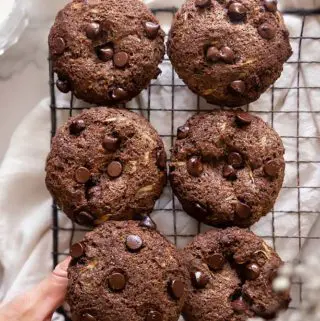 Top view of Keto zucchini muffins on a cooling rack