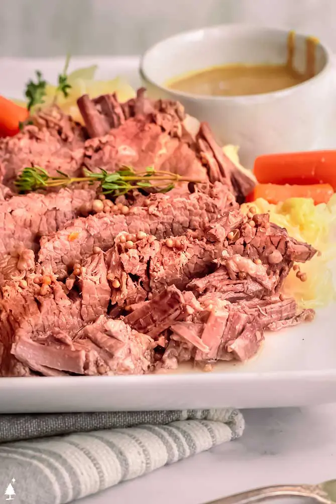 closer view of corned beef in instant pot