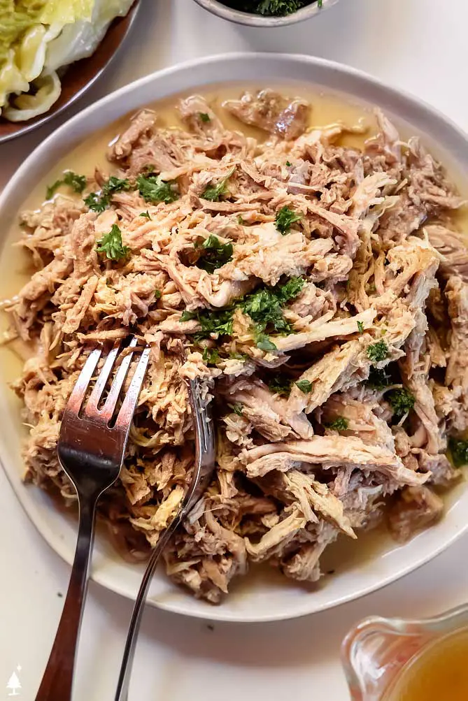 top view of instant pot kalua pork on a plate