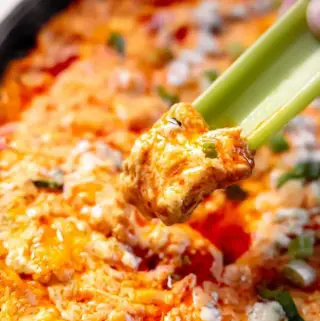 closer view of keto buffalo chicken dip casserole