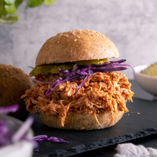 Keto pulled chicken Mexican placed in a bun