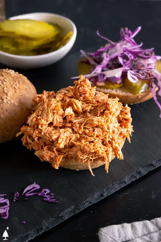 Keto shredded chicken sandwiches closer view