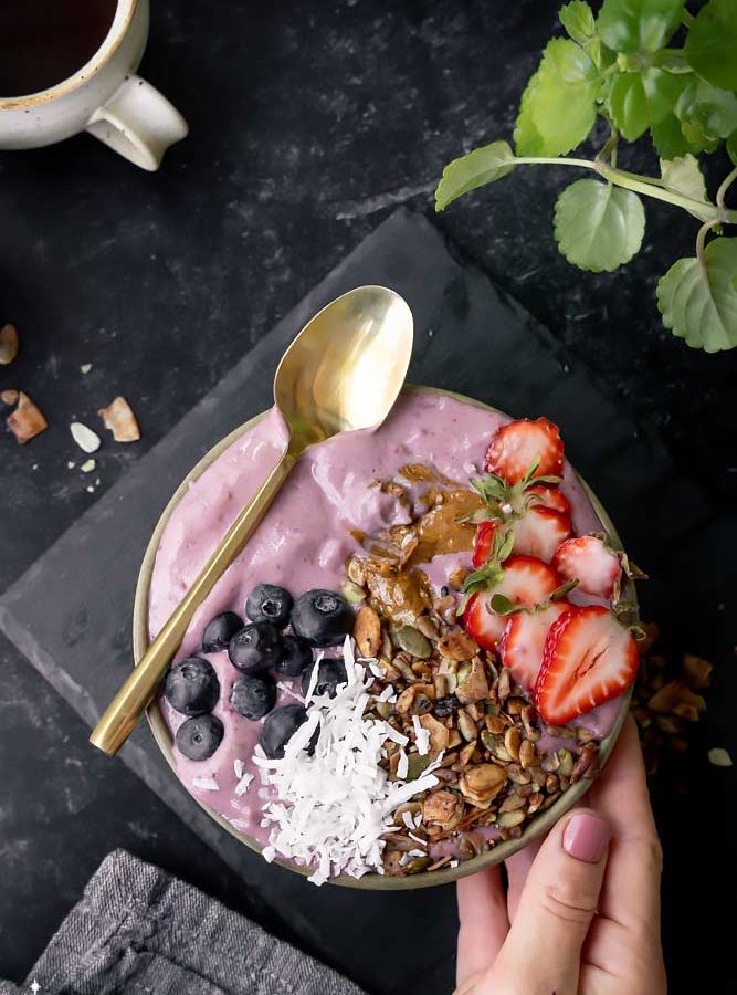 Low Carb Keto Smoothie Bowl with Berries + Granola