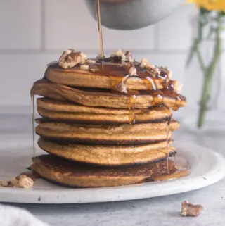 side view of low carb pumpkin pancakes
