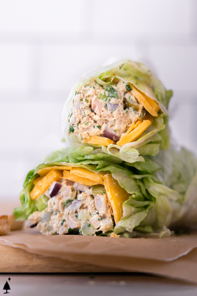 healthy tuna salad in lettuce wrap