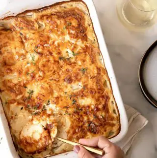 top view of scalloped potato recipe
