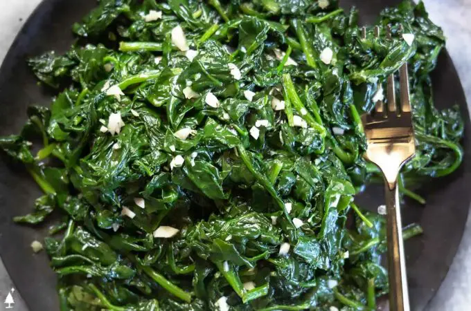 top view of healthy sauteed spinach