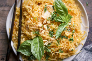 closer look of spaghetti squash pad thai