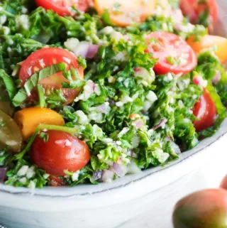 large bowl of cauliflower tabouleh