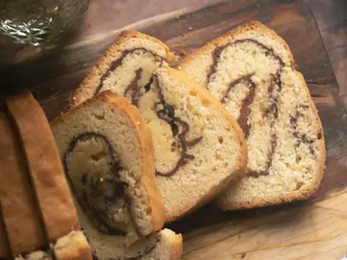 closer view of low carb cinnamon swirl bread