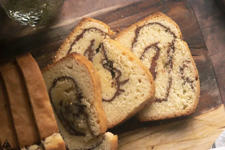 closer view of low carb cinnamon swirl bread