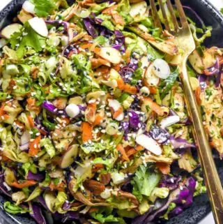 overhead picture of chinese chicken salad in a bowl