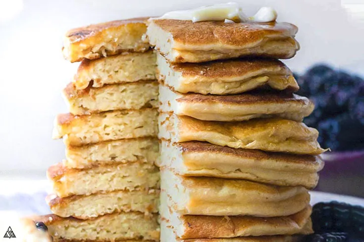 Side view of sliced coconut flour pancakes
