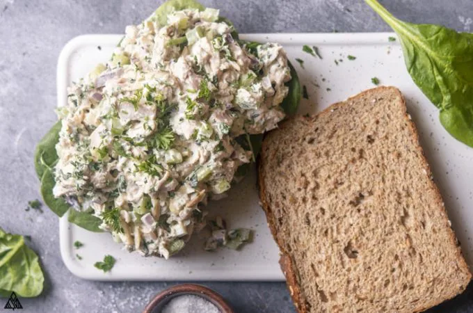 chicken salad without mayonnaise on a slice of bread