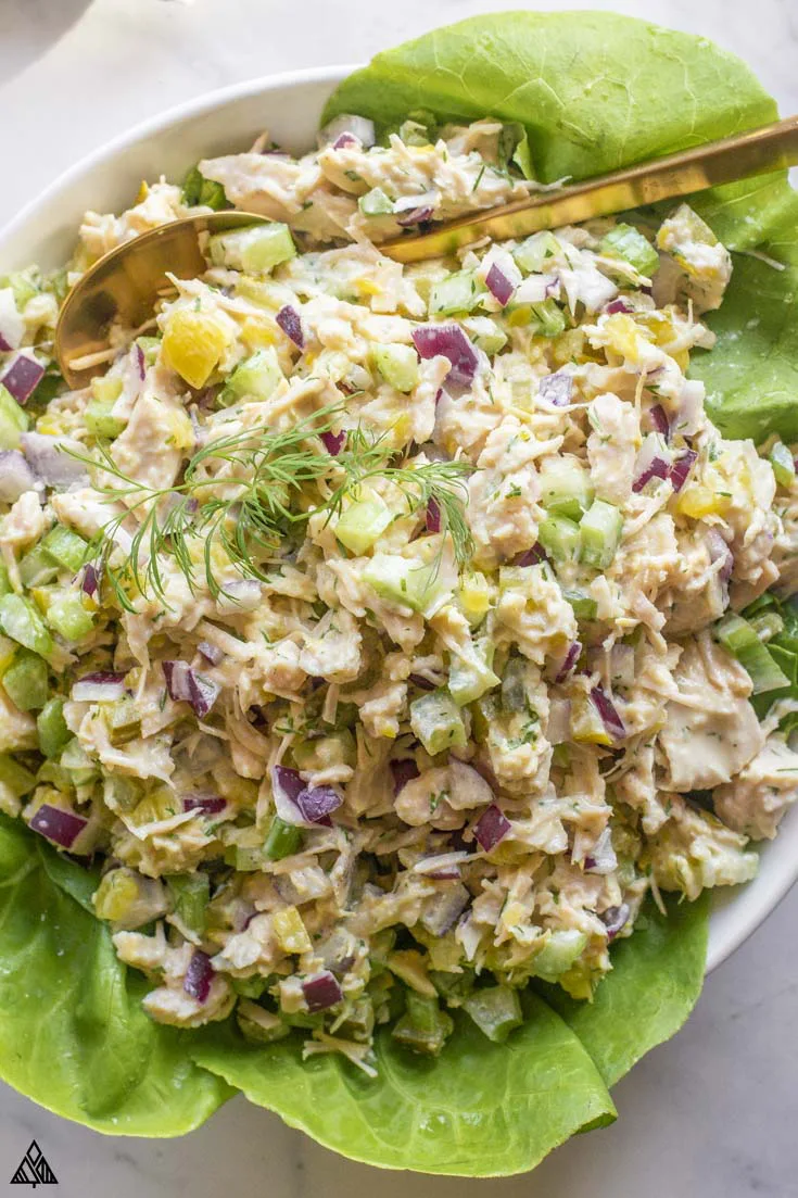 Canned chicken salad in a plate