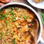 top view of low carb cheeseburger casserole