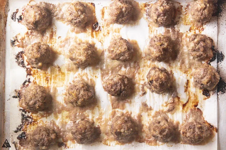 baked low carb meatballs on a baking sheet