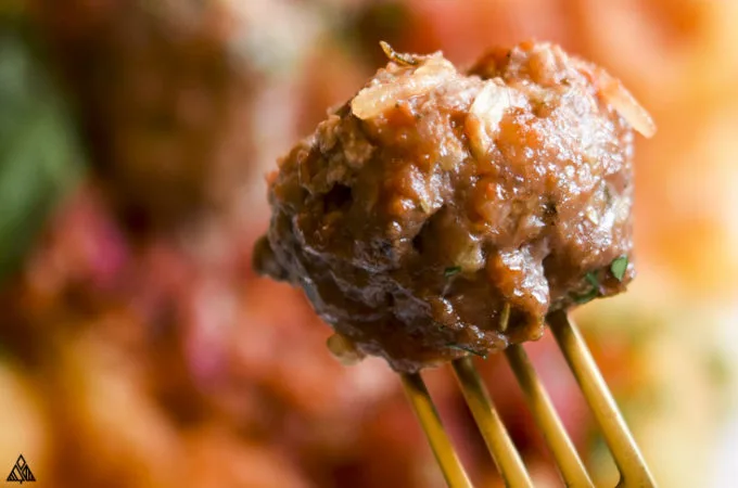 low carb meatballs in a fork