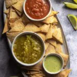 Low carb tortilla chips with 3 different dip