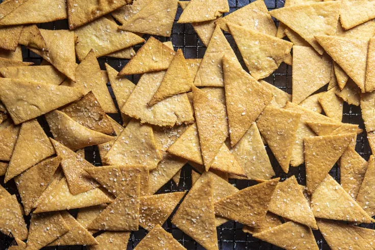 Top view of low carb tortilla chips