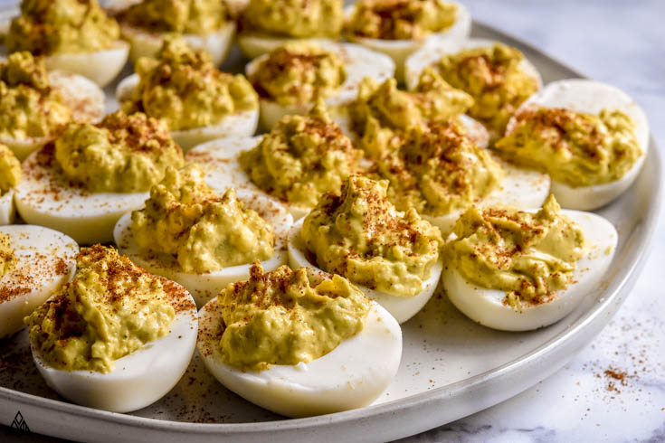 Classic deviled eggs in a plate