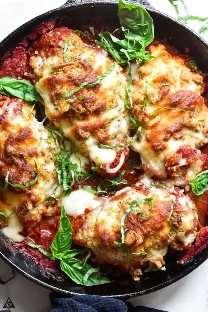 top view of stuffed chicken parmesan, one of the many keto chicken recipes