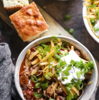 top view of low carb chili