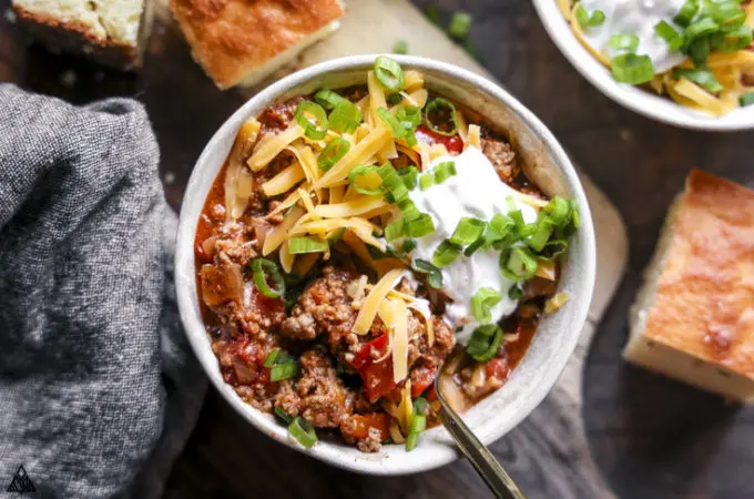 low carb chili with a spoon