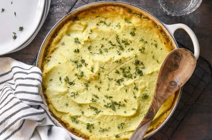 top view of low carb shepherd's pie