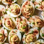 Top view of deviled eggs without mayo