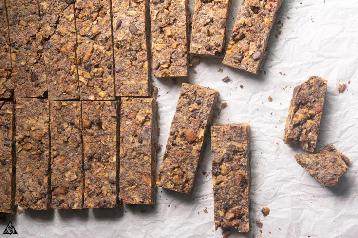 pieces low carb granola bars on a baking sheet