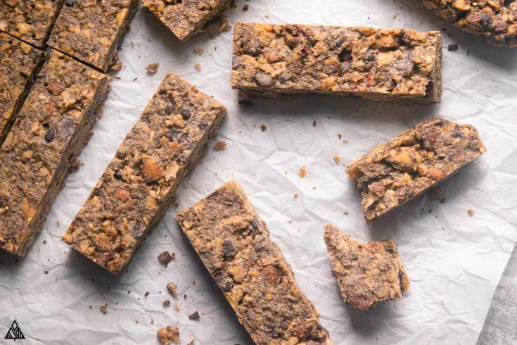 pieces low carb granola bars on a baking sheet