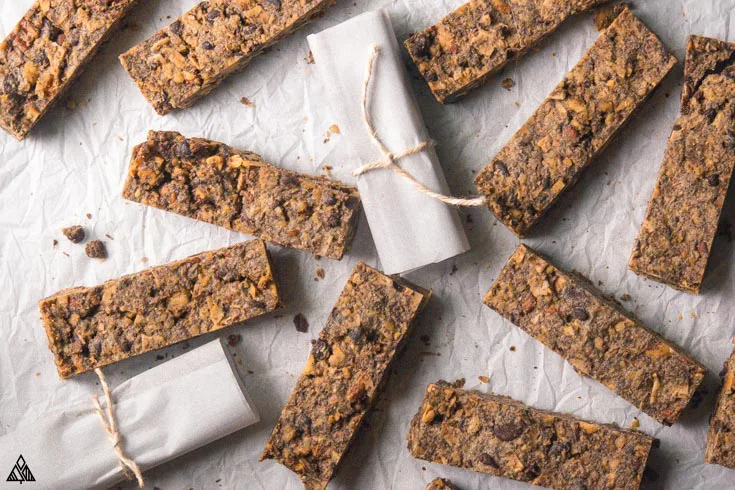 pieces low carb granola bars on a baking sheet