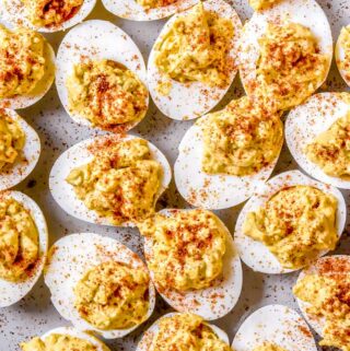 classic deviled eggs recipe on a platter