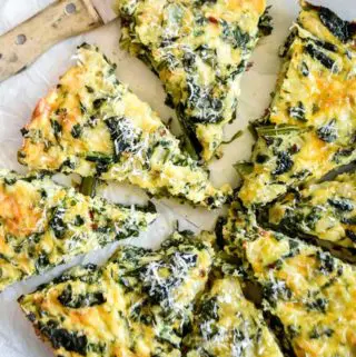 top view of crustless spinach quiche slices