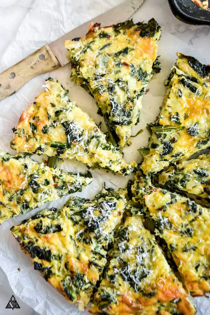 top view of crustless spinach quiche slices