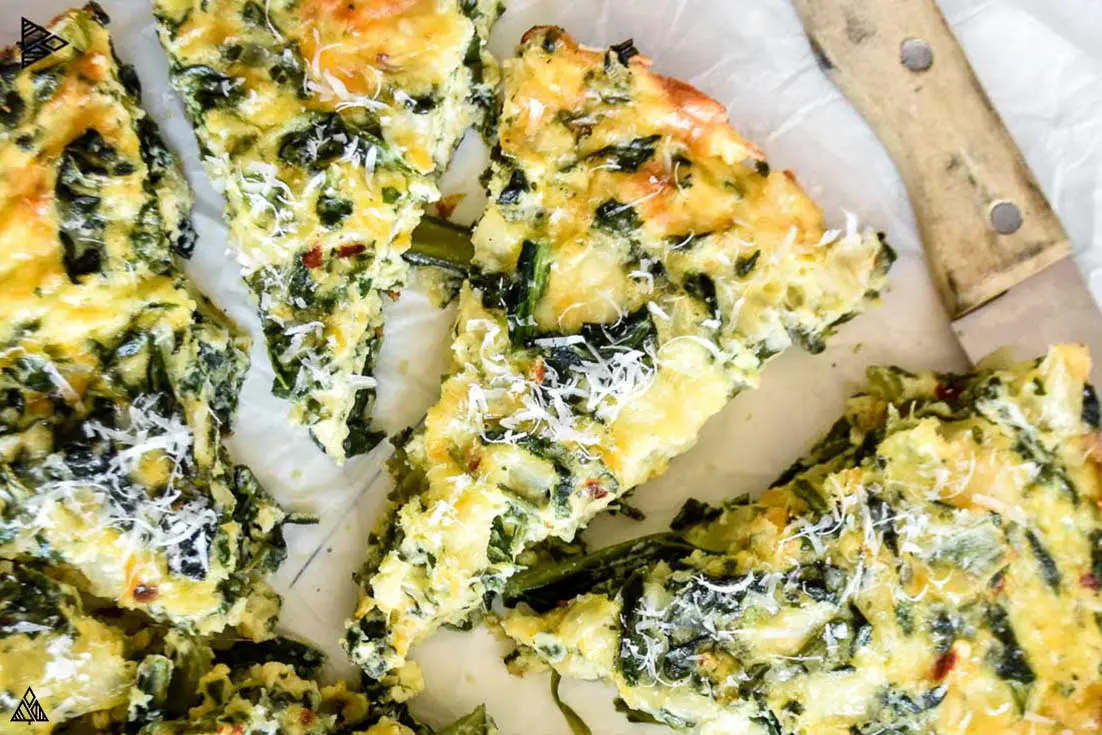 closer look of crustless spinach quiche
