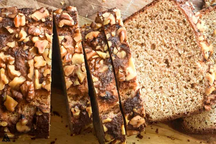 Closer look of sliced low carb banana bread