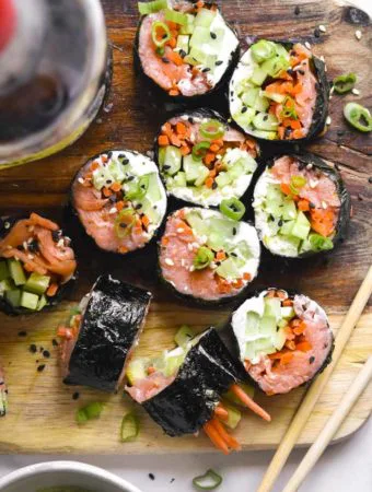 Low carb sushi on a cutting board